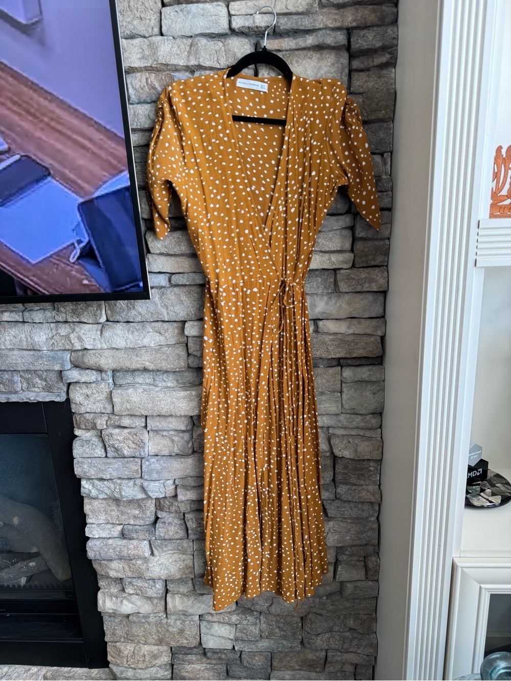 Faithfull the Brand Mustard Polka Dot Wrap Midi Dress